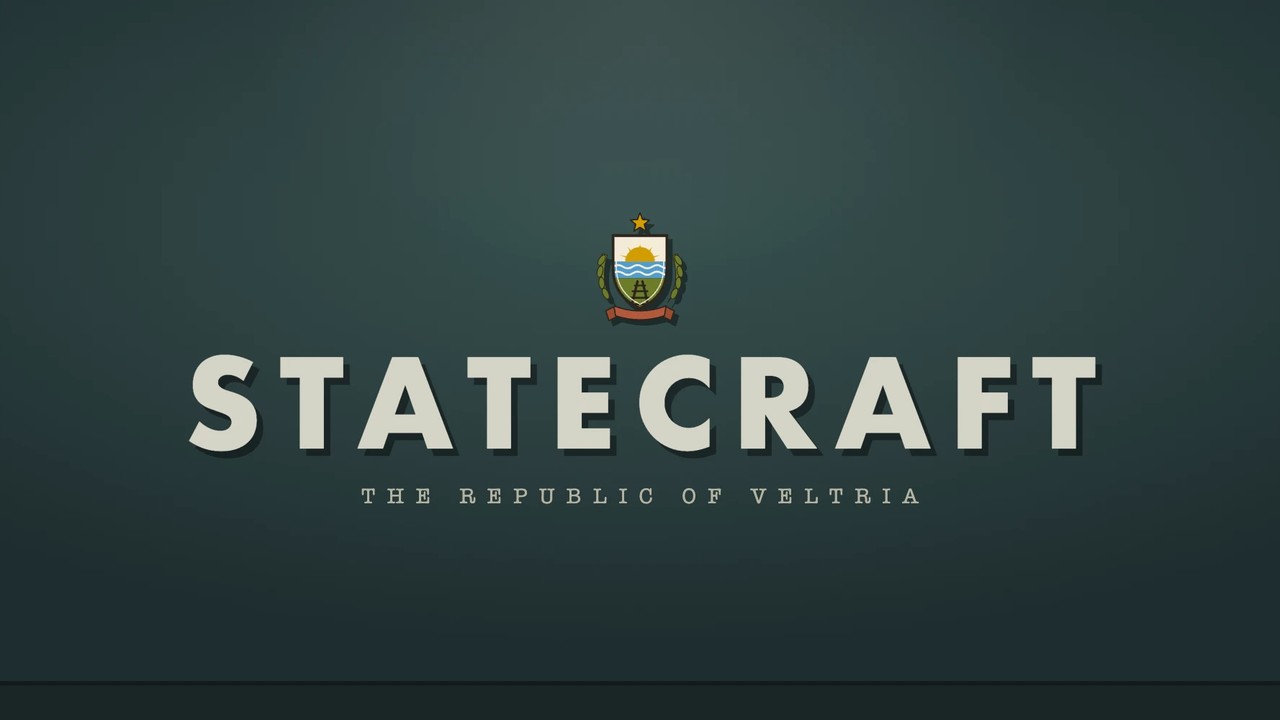 The Statecraft title card: the crest of the Republic of Veltria above the game's wordmark
